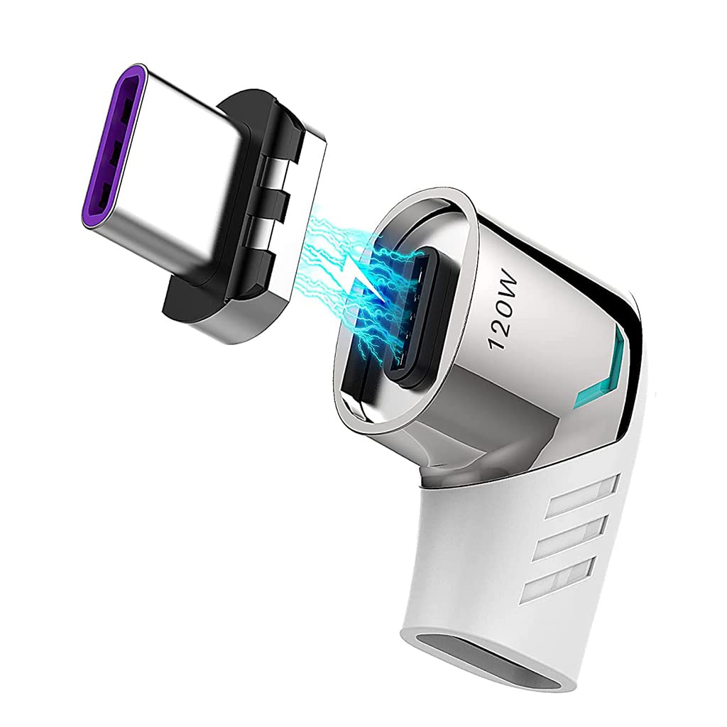 Verilux Type C Adapter Right Angle Magnetic 90 Degree USB C Adapter Type C Connector with PD 120W Fast Charge, 480Mbps Data Transfer for MacBook Pro/Air and USB C Smartphone, Laptop, Tablet White Verilux Type C Adapter Right Angle Magnetic 90 Degree USB C Adapter Type C Connector with PD 120W Fast Charge, 480Mbps Data Transfer for MacBook Pro/Air and USB C Smartphone, Laptop, Tablet White